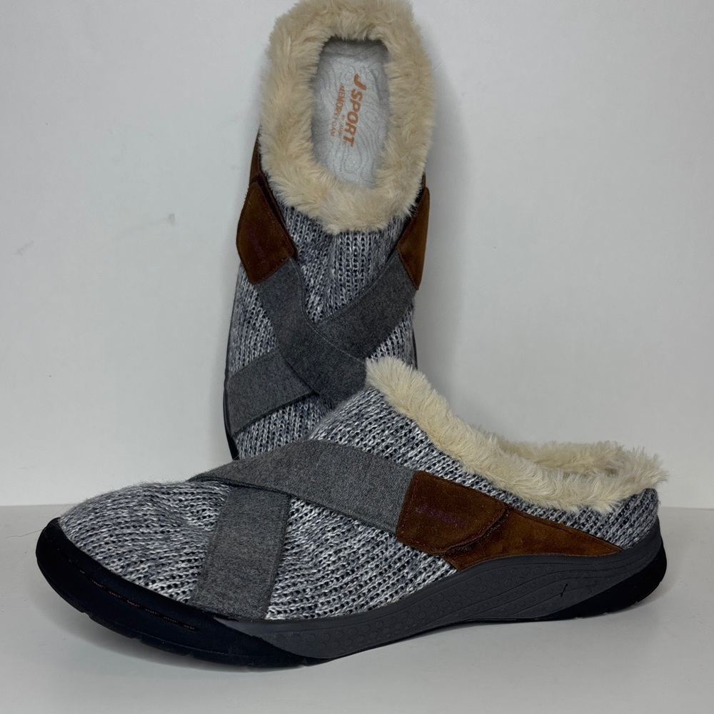 J Sport size 11M Women's Cozy Gray and Brown Slippers